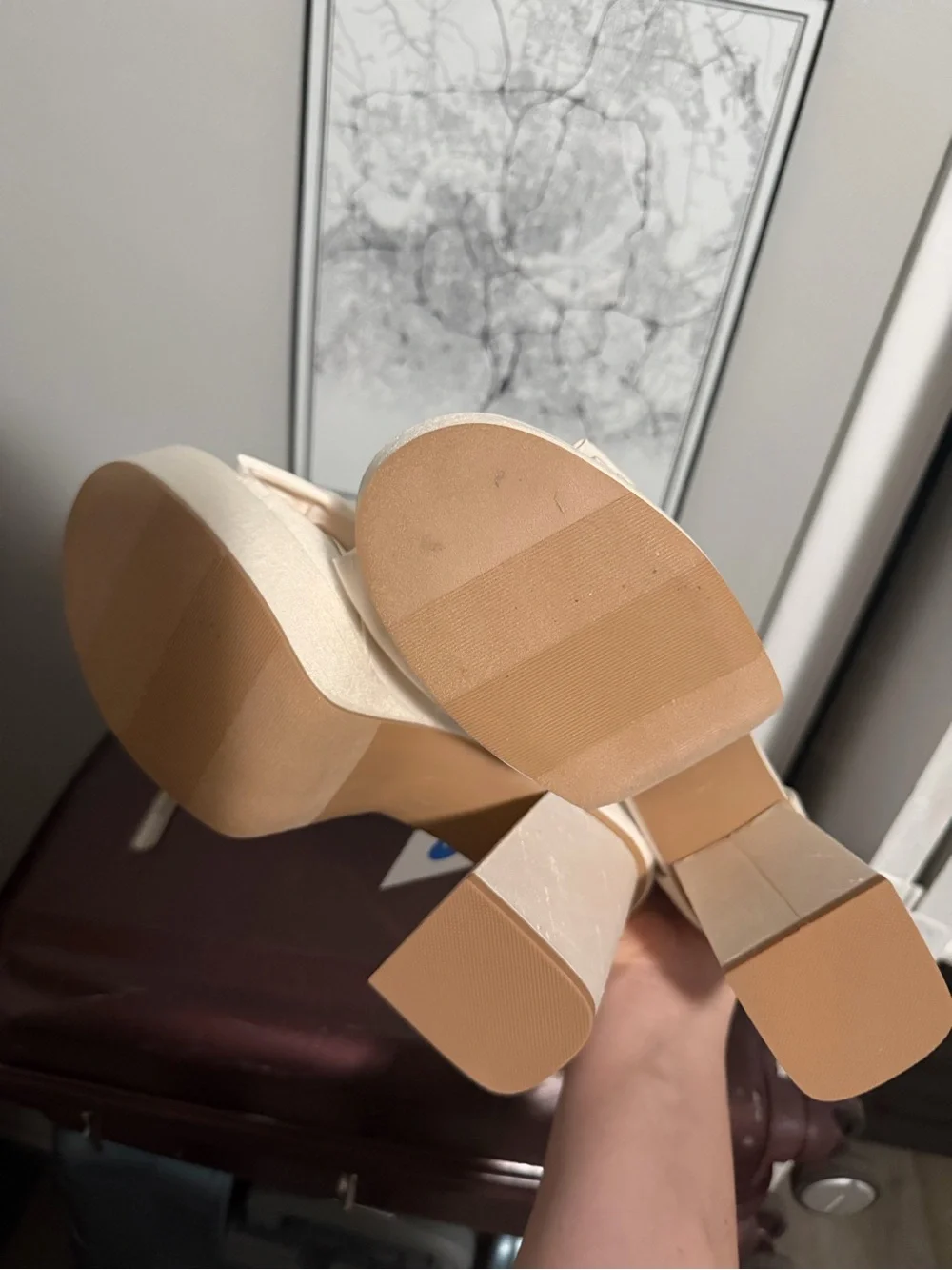 Target Ivory Satin Platform Heels with Bow & Pearl Accent